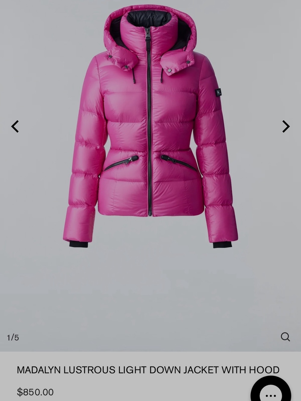 Mackage Pink Madalyn Lustrous Light Down Puffer Jacket with Hood